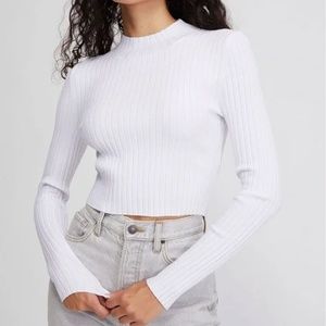 Kendall & Kylie Bardot Mock Neck Sweater- White